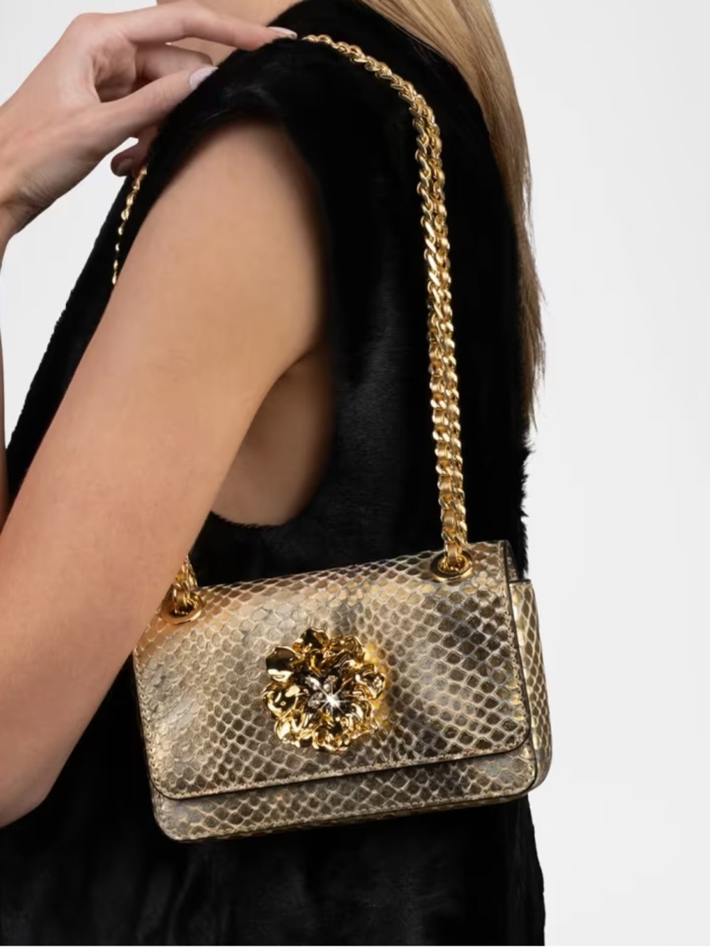 Alexis Bittar Bella Mini Floral Metallic Python-Embossed Shoulder Bag